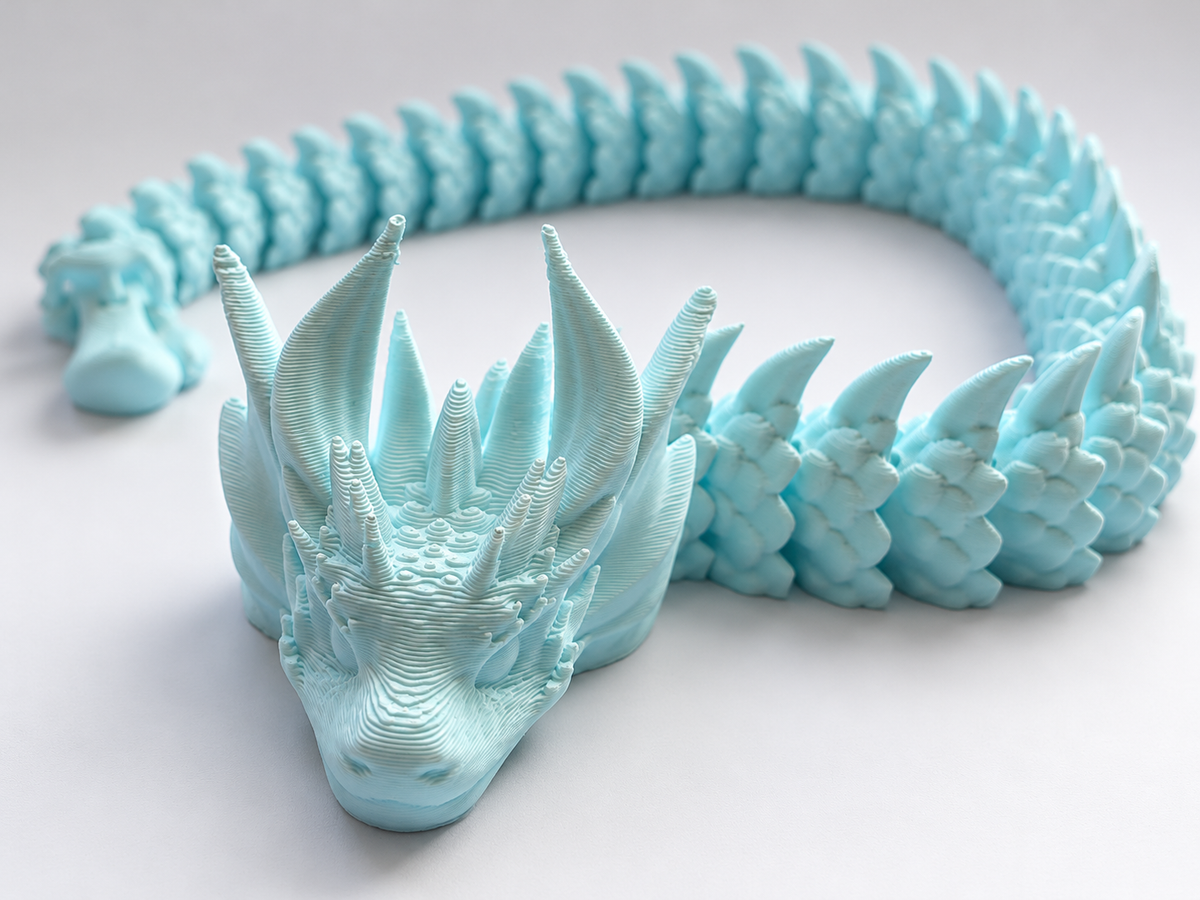 Giant Articulated Dragon head and curled body close-up